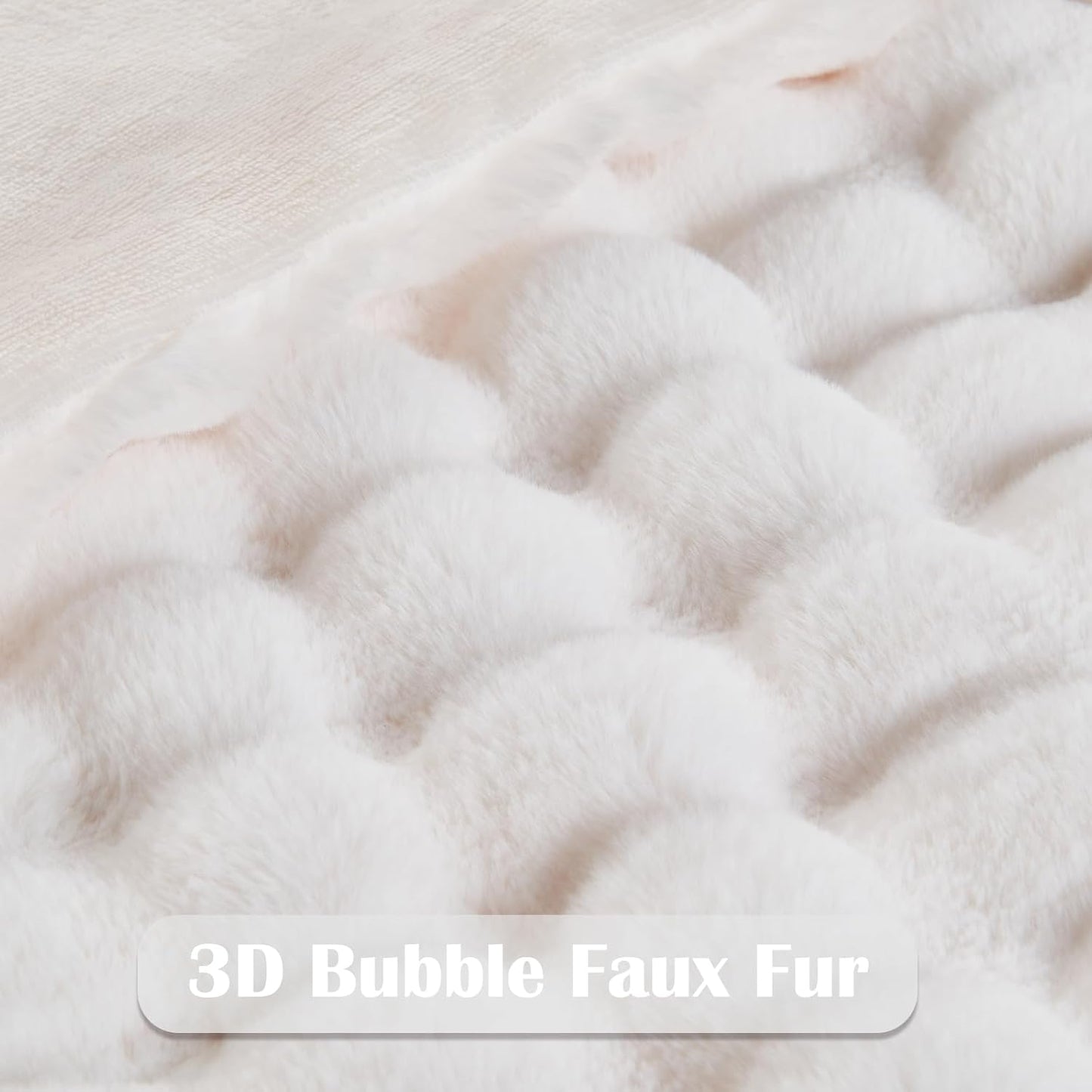 NEWCOSPLAY Faux Fur King Blanket Ivory Bubble Blanket Thick Warm Soft for Couch Sofa Bed 550GSM (Ivory, King(90"x110"))