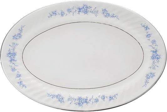 Lynns Paradise Royal Rose 14-Inch Oval Platter, Set of 2, Blue; Heavy Duty; Chip Resistant; Lead and Cadmium Free; Freezer to Oven Safe up to 500°F