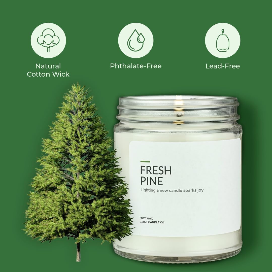 1OAK Soy Wax Candles (Fresh Pine) - Pine Candle - Soy Candles for Home Scented - Long Burning Premium - Hand-Poured (7oz.)