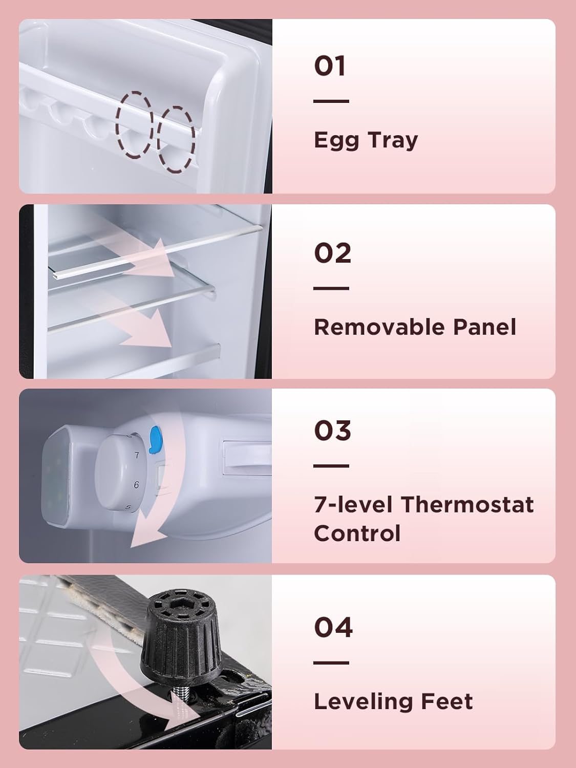 3.5 Cu.Ft Mini Fridge with Freezer, Compact Refrigerator with 2 Doors for Office, Kitchen, Dorm and Bedroom, Small Fridge with 7 Level Temp Adjustable Thermostat, Wood