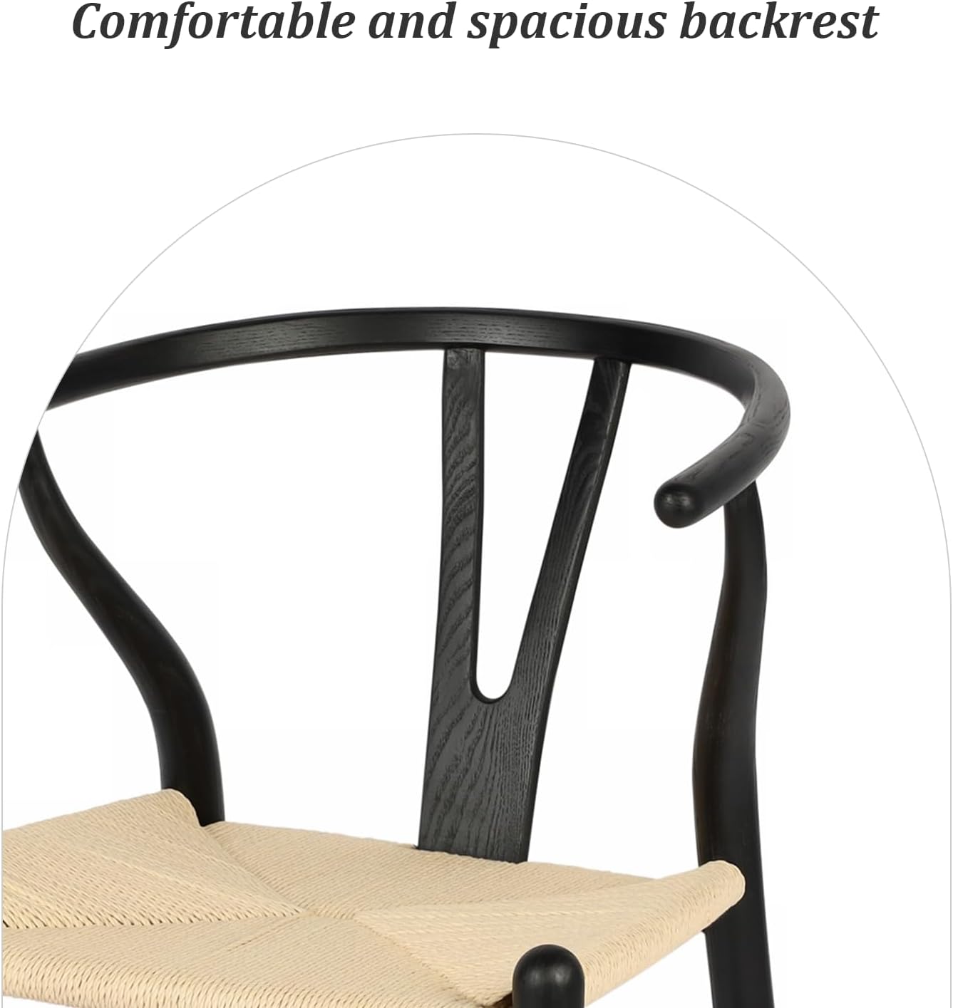 Wishbone Chair Natural Solid Wood Dining Chair/Hans Wegner Y Chair Rattan and Wood Accent Armrest Chairs - Ash Wood Chairs Set of 4 (Ash Wood - Black + Natural Color)
