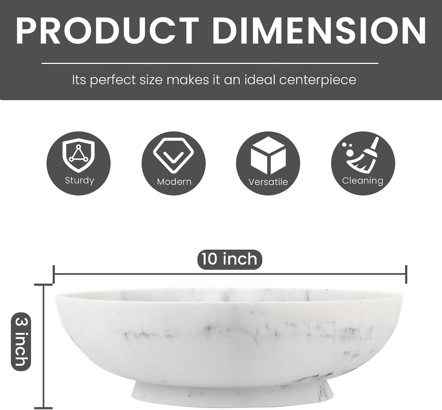 Large Decorative Bowl,Modern Fruit Bowl for Kitchen Counter,Handicraft Decorative Bowls for Home Decor,Stylish Key Bowl for Entry Table,Artificial White Marble