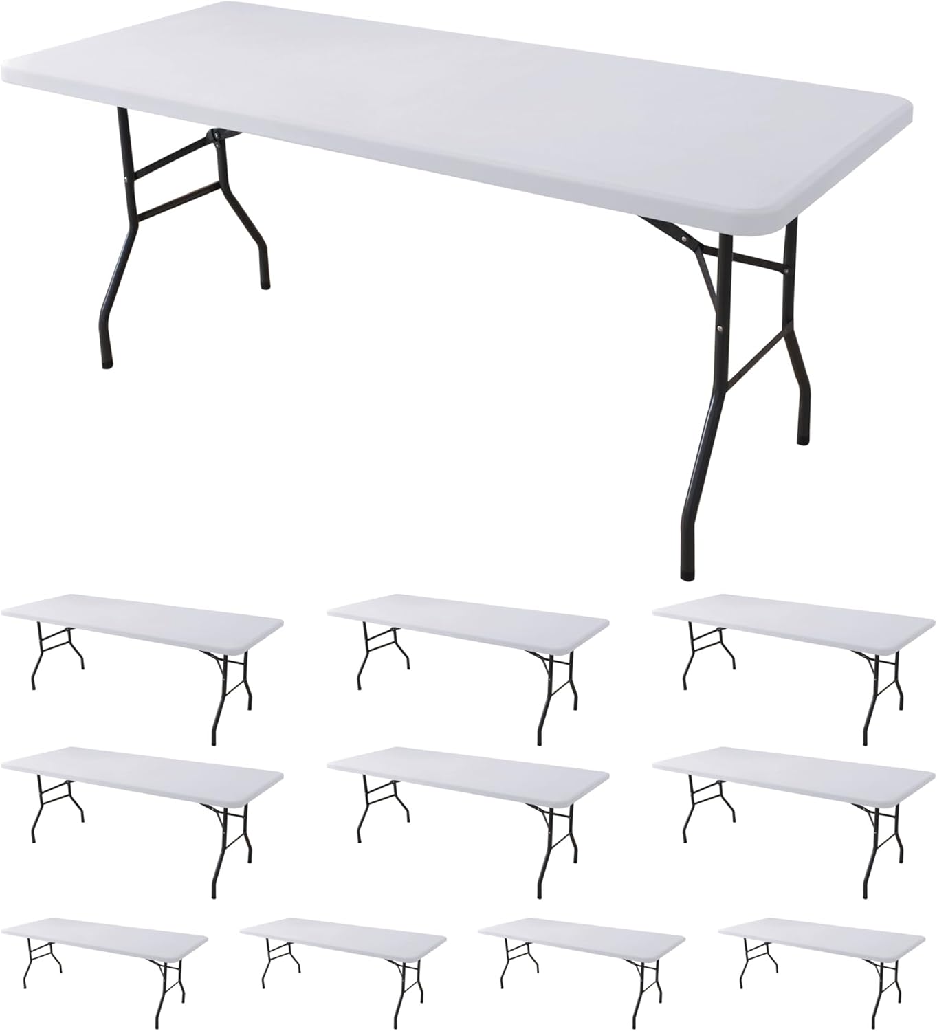 Fitted Tablecloth for 8 Foot Rectangle Tables-10 Pack White Elastic Outdoor Picnic Table Cover-Spandex Stretch Folding Table Cloths 8ft for Camping Dining Room Patio Kitchen Banquet Party