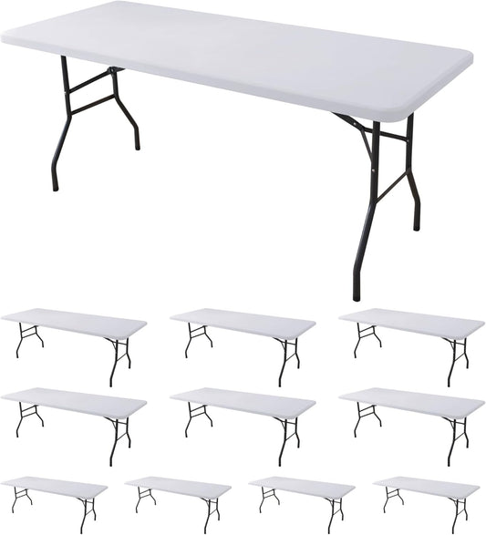 Fitted Tablecloth for 8 Foot Rectangle Tables-10 Pack White Elastic Outdoor Picnic Table Cover-Spandex Stretch Folding Table Cloths 8ft for Camping Dining Room Patio Kitchen Banquet Party