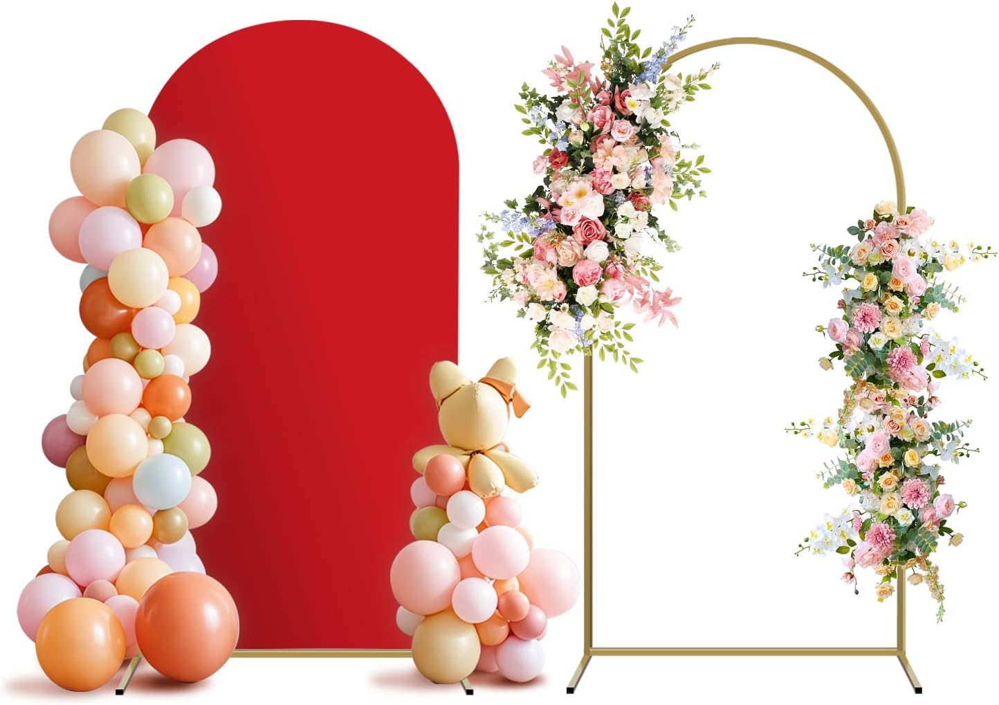 Arch Backdrop Stand and Cover Set, Metal Balloon Arch Backdrop 7.2ft, Gold Arched Stand Frame for Wedding, Parties,Birthday, Backdrop Decorations (Red,7.2ft)