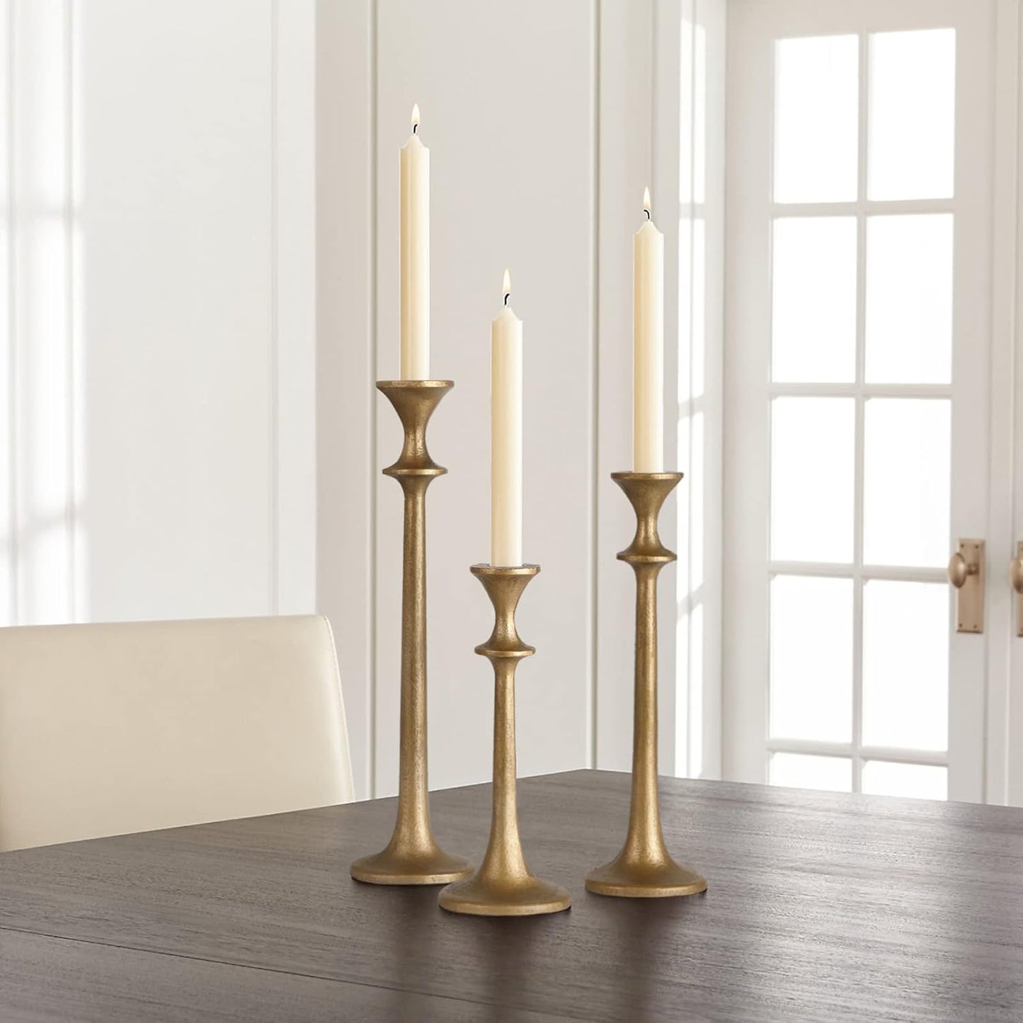 Iron Taper Candle Holder - Set of 3 Decorative Candle Stand - Candlestick Holder for Wedding, Dinning, Party - Antique Brass