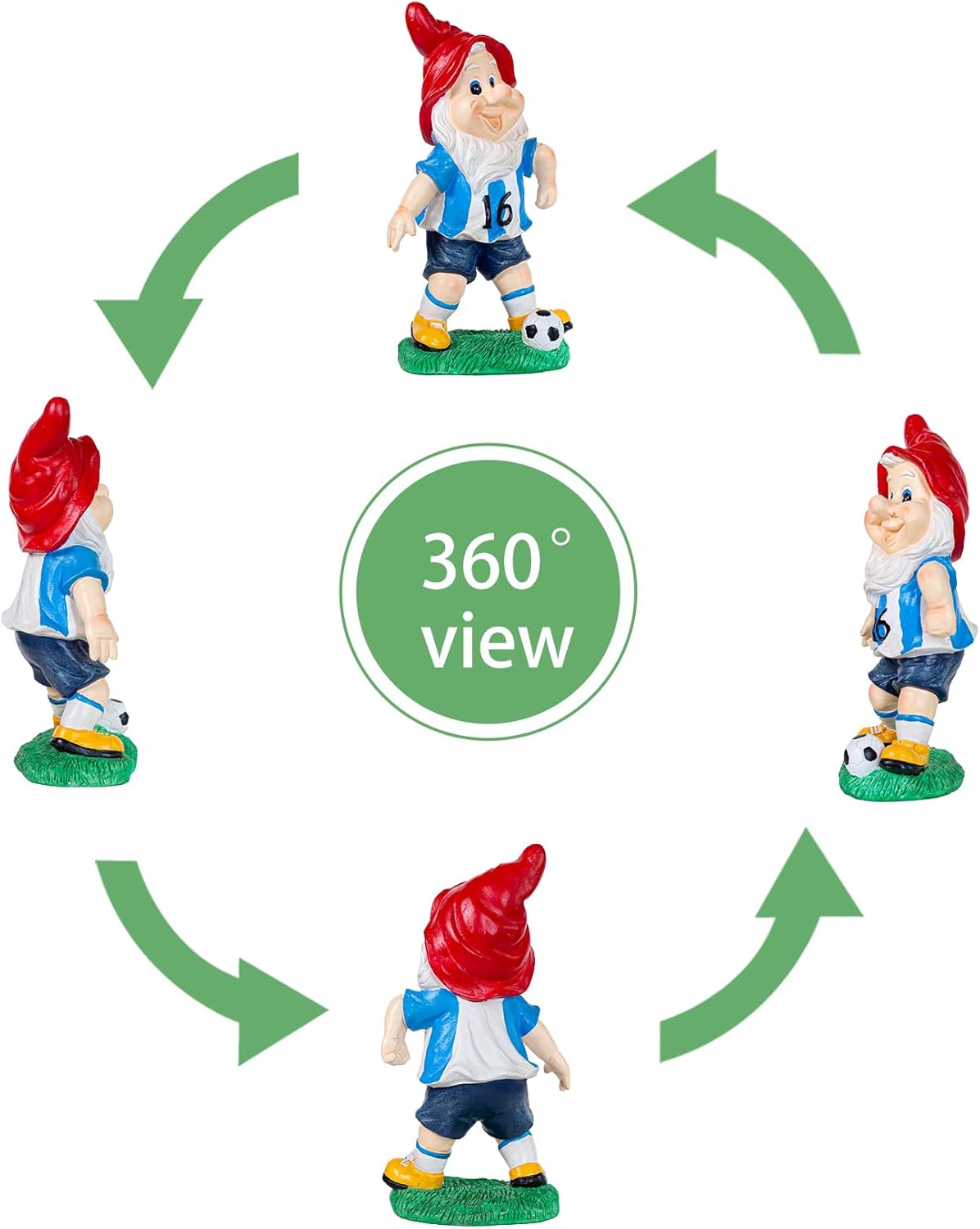 Outdoor Gnome Sculpture Soccer Garden Gnome Statue, 9.8 x 5.1 x 3.5 inches, Red Hat with Blue Jersey The for Football Enthusiasts