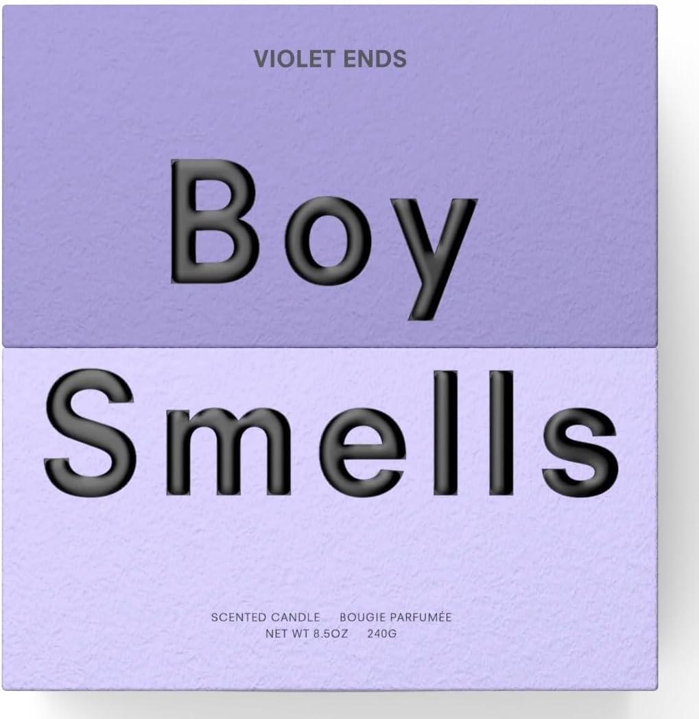 Boy Smells Violet Ends Candle - 8.5 oz - Aromatic Candle for Home with Rhubarb, Violet and Smoked Papyrus - Up to 50-Hour Burn - Cotton Wick