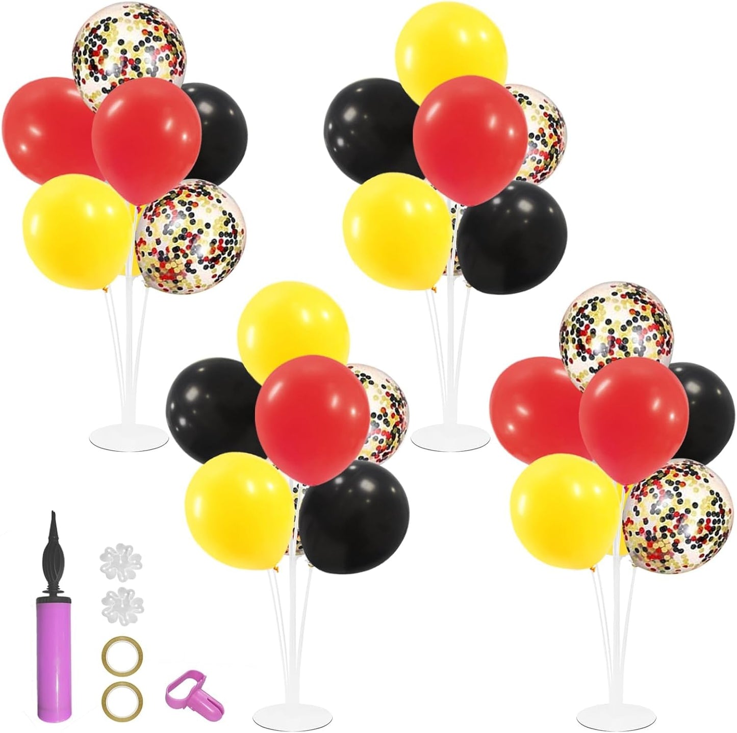 Red Yellow and Black Balloon Stand Centerpiece Table Decorations for Mouse Birthday Movie Night Party Decorations(Red yellow black set4)