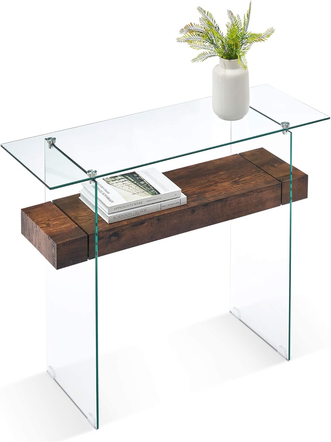 ivinta Glass Console Table with Storage, 39.4" Modern Sofa Table for Living Room, Foyer, Hallway, Bedroom 5101 (Dark Brown)