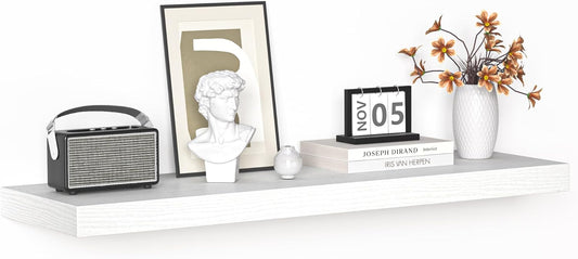 Floating Shelves - 10.3 Inch Deep Wall Shelf for Decor & Storage - Wall Mounted Display Shelving with Invisible Heavy-Duty Metal Bracket - 36" W x 10.3" D x 1.8" H - Set of 1 - Rustic White