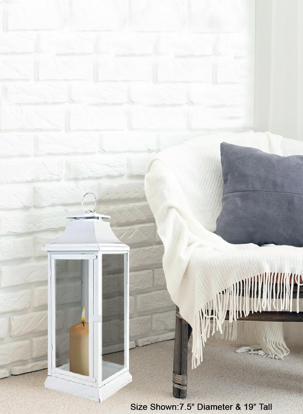 Serene Spaces Living Hurricane Lanterns with Clear Glass Panels, Perfect for Home Decor, Parties & Events, Table Top Or Hanging Lantern for Indoor & Outdoor (Medium - White)