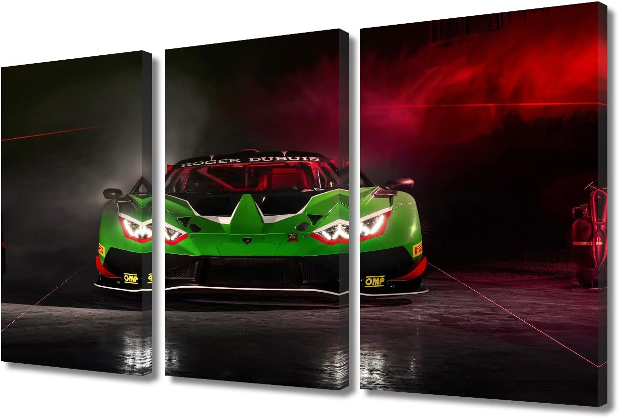 Green Car Poster Decor Wall Art Painting Sports Car in the Infrared Bedroom Living Room Wall Decor Supercar Framed Modern Pictures Canvas Prints Artwork for Wall Decor Office Decorations, 36" Wx24 H
