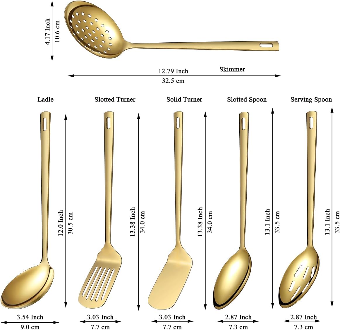 Evanda Gold Kitchen Utensils Set 6pcs, Titanium Plating Stainless Steel Cooking Utensils Set, Heavy Duty Kitchen Tools Spatulas Set, Home Essentials Kitchen Gadgets Accessories