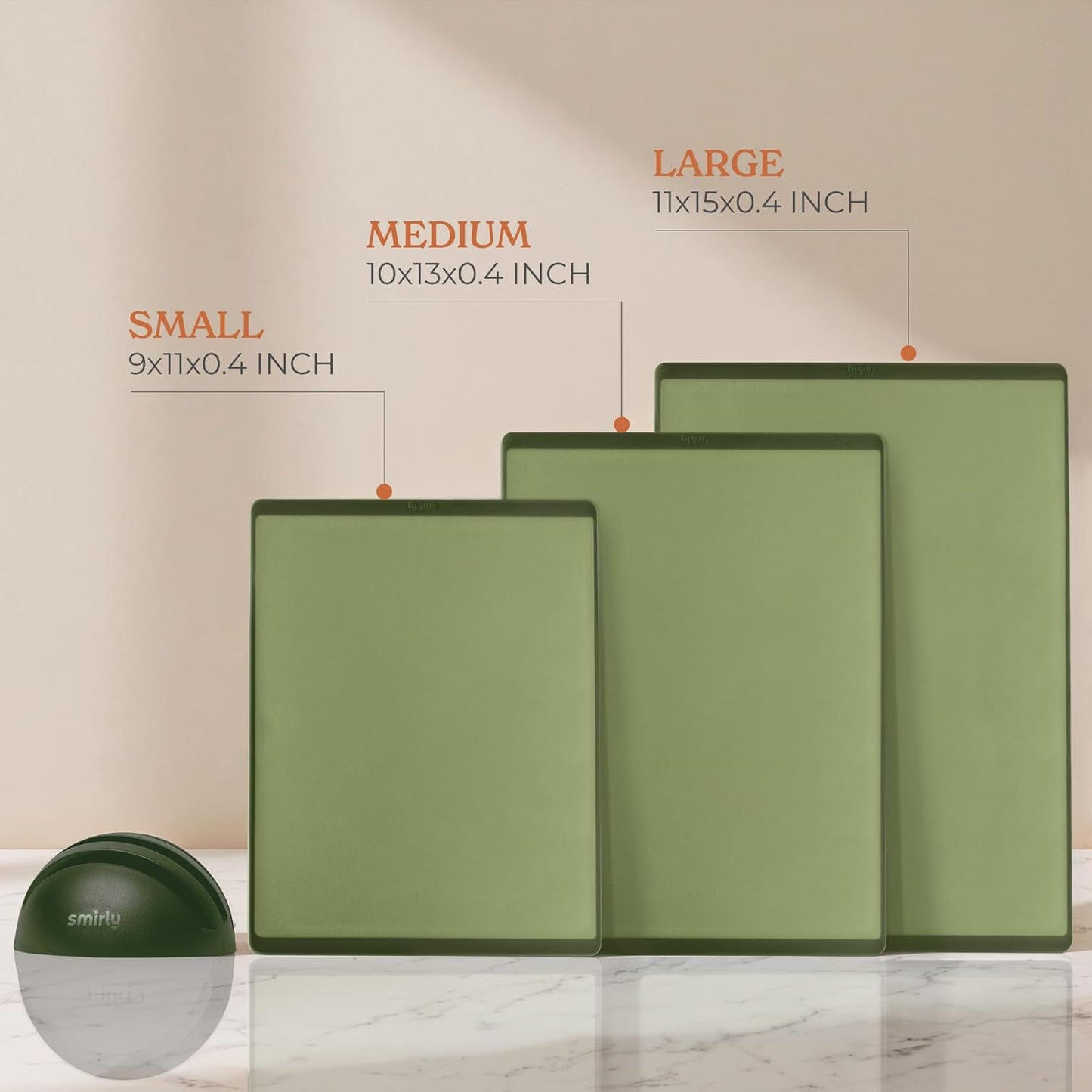 SMIRLY Plastic Cutting Board Set with Holder 3 Pieces, Non-Slip Dishwasher Safe Chopping Boards for Kitchen, Green