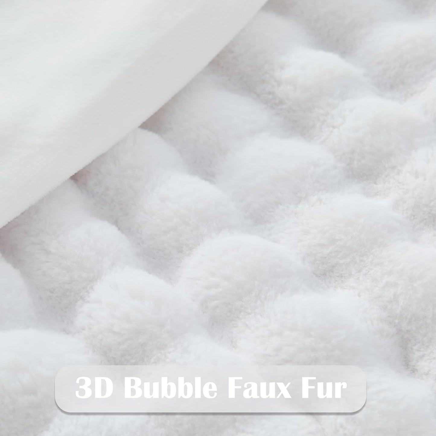 NEWCOSPLAY Faux Fur Twin Blanket White Bubble Blanket Thick Warm Soft for Couch Sofa Bed 550GSM (White, Twin(60"x80"))