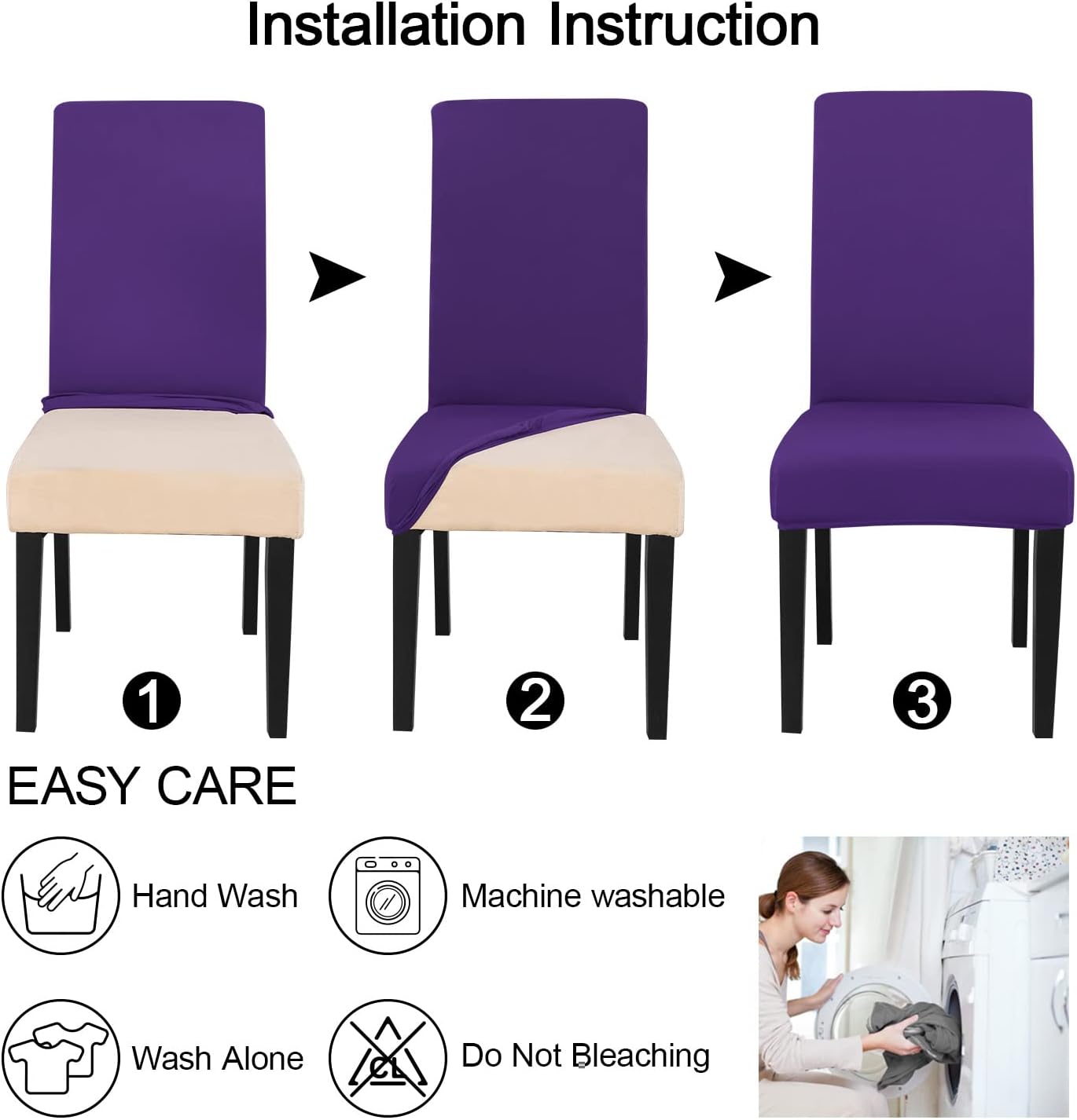 JQinHome Dining Chair Slipcover, High Stretch Removable Washable Chair Seat Protector Cover Set of 2,Chair Covers for Dining Room, Kitchen,Home Party,Wedding Ceremony(Purple, 2PC)
