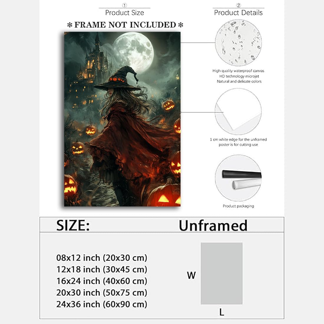 Dark and Moody Gothic Witch Poster Wall Art,Vintage Rustic Witch in Cloak with Castle Pumpkin Road Dark Gothic Poster,Goth Spooky Season Halloween Prints for Fantasy Office,20"x30" Unframed