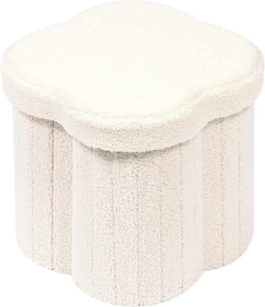 B FSOBEIIALEO Storage Ottoman Cube, Flowers Shaped Ottomans with Storage Foot Stool Footrest for Lving Room, Boucle Ottoman Seat for Dorm Room,Faux Teddy Fur, Cream White 12.6"x12.6"x12.6"