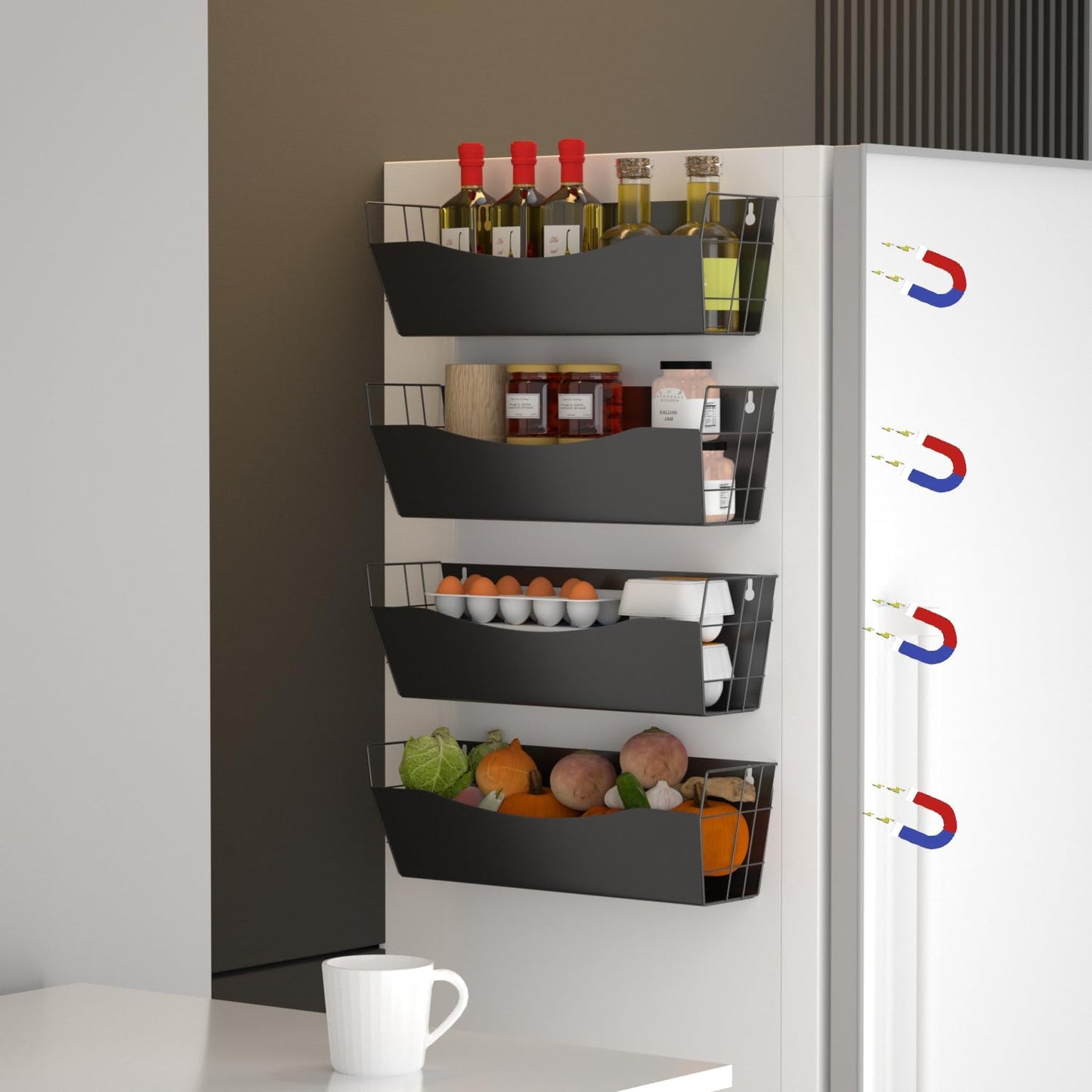 Magnetic Kitchen Organizer for Refrigerator Spice Rack Organizer Metal Magnet Shelf For Waching Machine Strong Magnetic Fridge Shelf for Microwave Kitchen Pantry Organizer No Drilling Installation