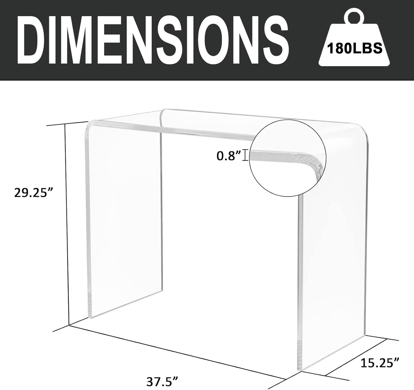 Acrylic Console Table, 37.5” L Thick Modern Entryway Table for Hallway, Living Room, Clear Acrylic Desk, 37.5” W x 29.25” H x 15.25” D, 220LBS Weight Capacity.