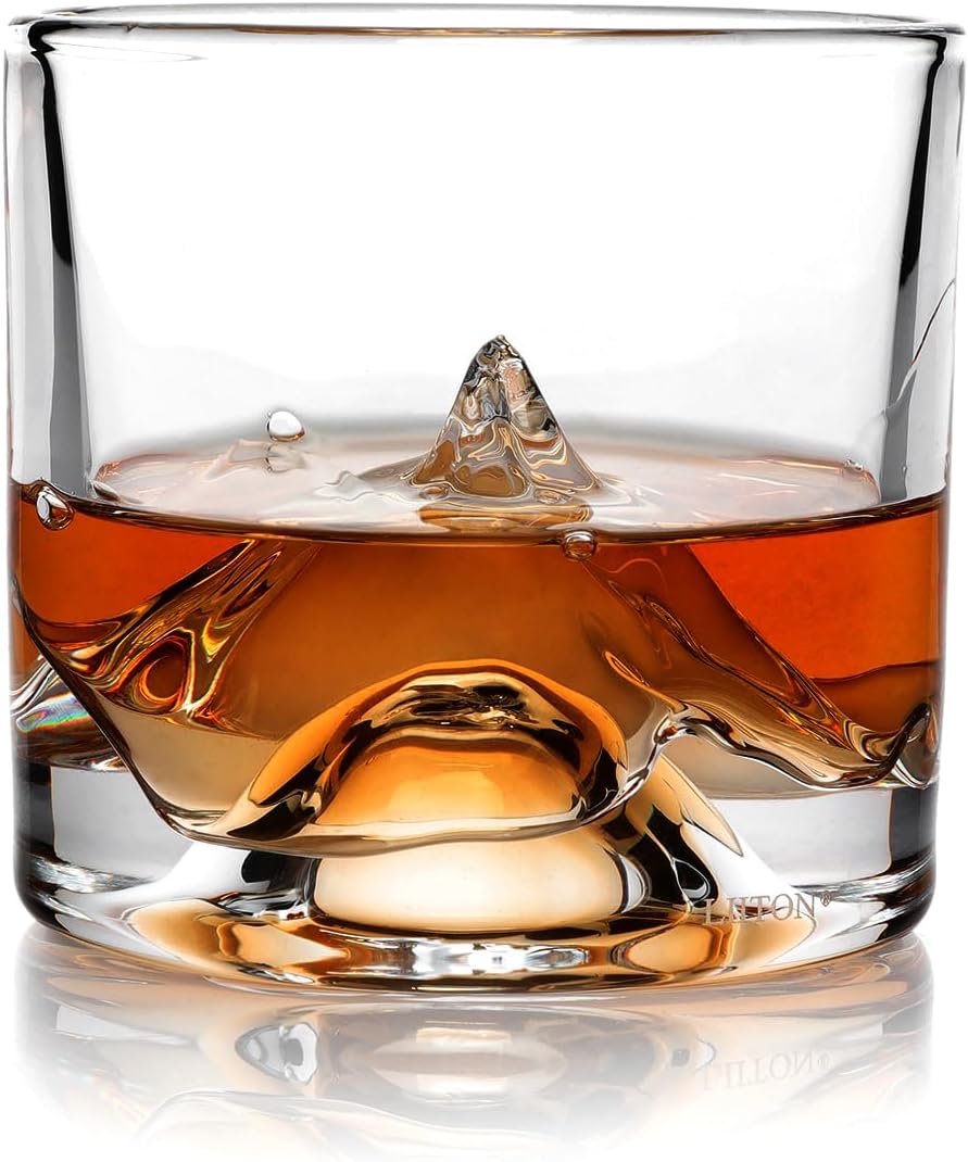 K2 Nepalese Heavy Crystal Whiskey Glasses Gift Set of 2, Thick Freezable Bourbon Glass 1lb Each, Premium Whiskey Gifts for Men, Frozen Crystal Chills Cocktails, 10 oz