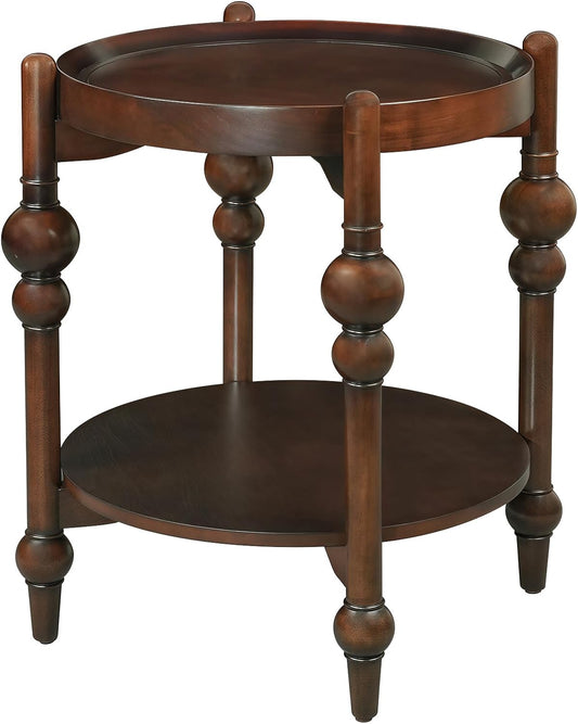 23" Round End Table, Mid Century Modern Side Table with Solid Wood Frame and Top, Small Night Stand for Living Room Office Apartment, Walnut