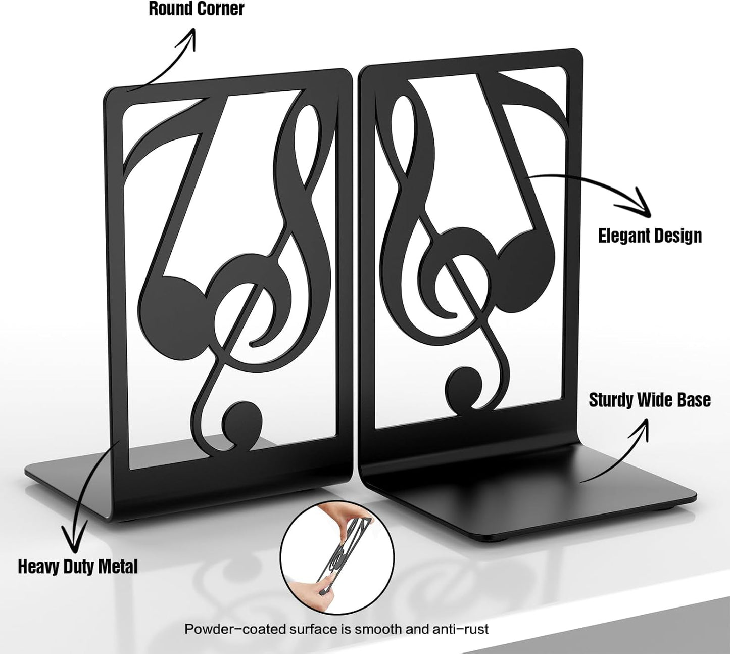 Metal Book Ends 1 Pair for Heavy Books & Shelves - Black Home Decorative Book Shelf Holder Gifts