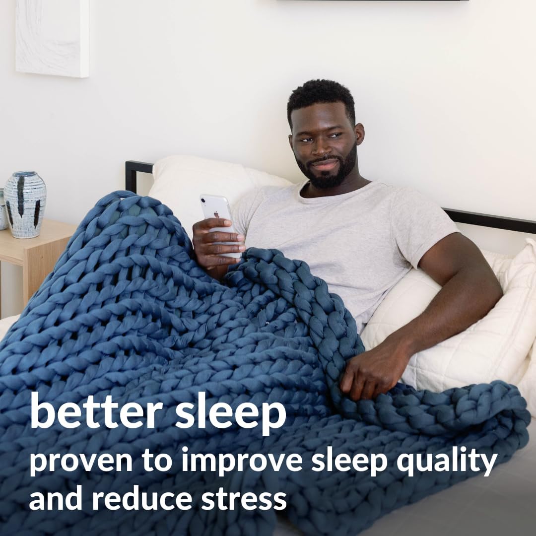 Nuzzie Chunky Knit Blanket - Breathable, Cooling, Hand Made Knit Throw Blanket for Sleep - Machine Washable, Stylish Decor Design (Dusty Blue, Queen | 22lbs | 60"x80")