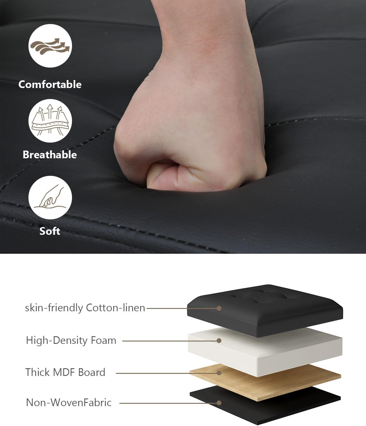 Storage Ottoman Bench, Folding Ottoman Foot Rest, 15 x 43 x 15 Inches, End of Bed Bench,Storage Chest, for Living Room, Bedroom, Hallway, Entryway, Holds up to 700 lb,Black