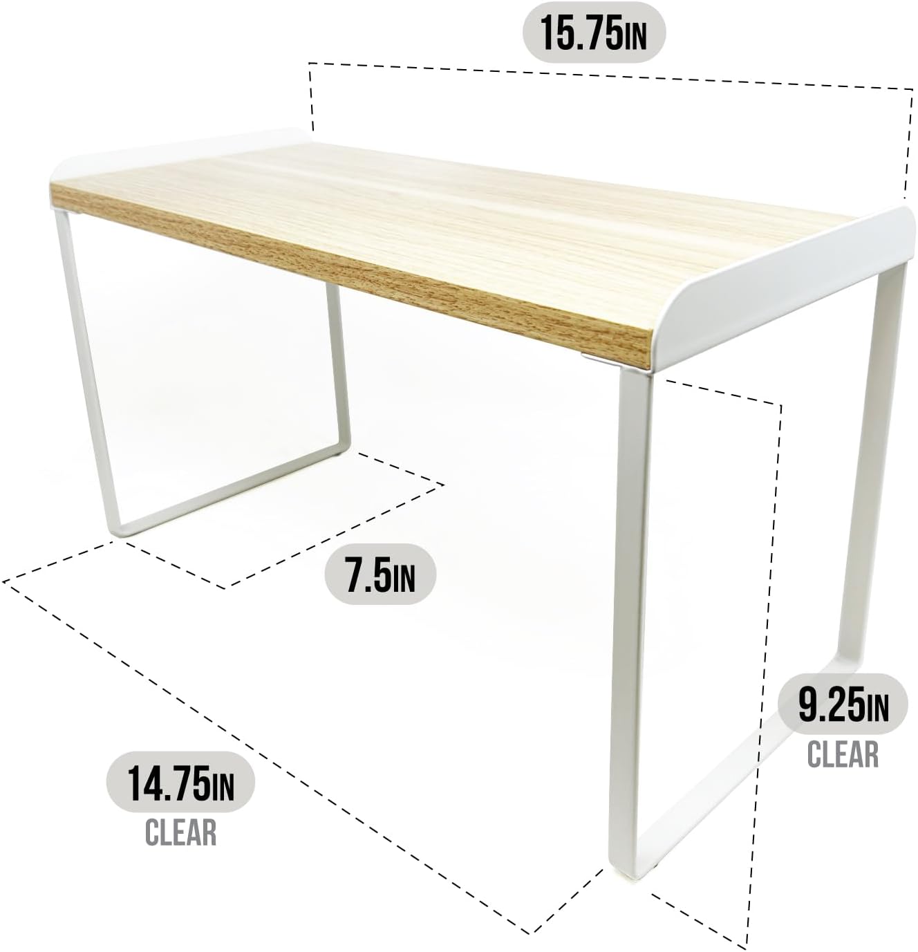 Mitus Shelf Organizer and Storage, Tiered Wood Cabinet Rack for The Kitchen Counter, Bathroom Counter, Pantry Cupboard, Office Desk Bookshelf, 16" Wide Natural and White (Large)