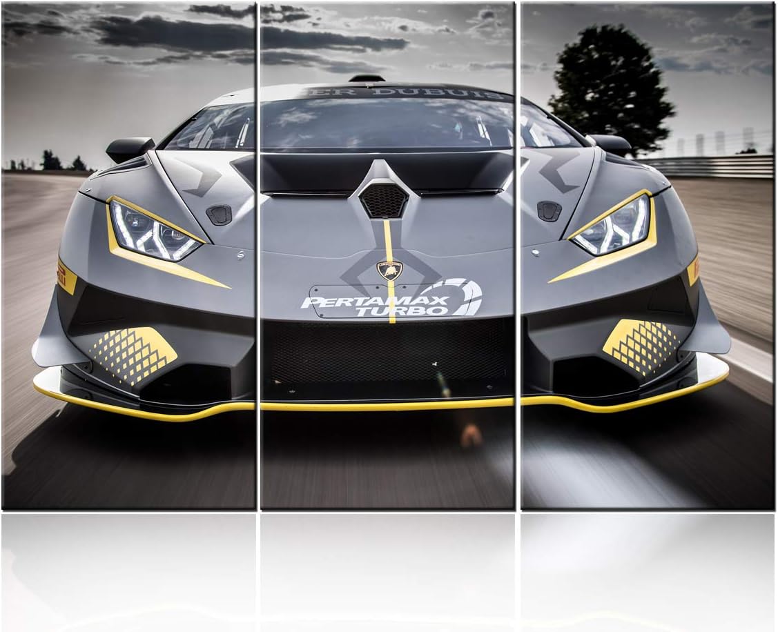 Wall Art for Living Room Black Sports Car Paintings Fantasy Scenery Pictures Contemporary Artwork Printed on Canvas Home Decor Giclee Framed Stretched Ready to Hang Gift - 40 x 20inch x 3 panels
