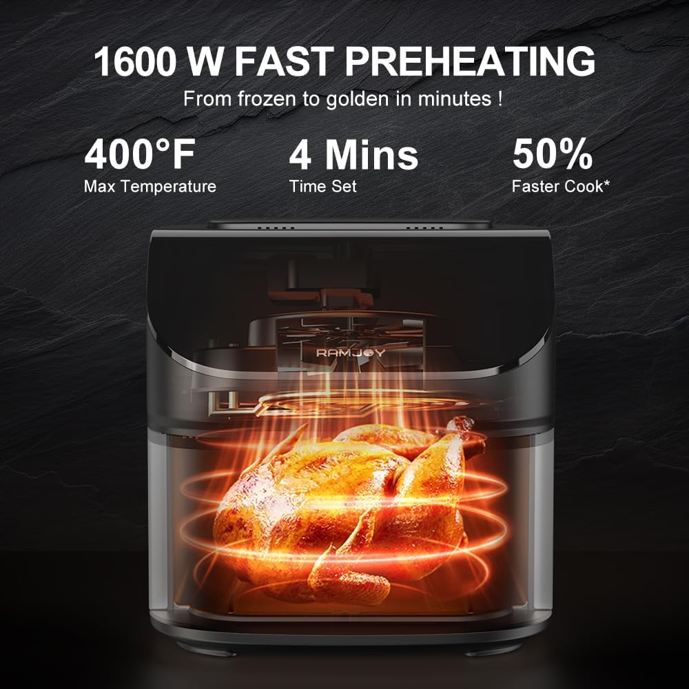 Air Fryer 6.8 Quarts, 10-in-1 Functions, Air Fry, Roast, Bake, Broil, Dehydrate, Large & Compact Air Fryers, Nonstick & Dishwasher-Safe Airfryer Basket, Stainless Steel Air Fryer, Metal Grey