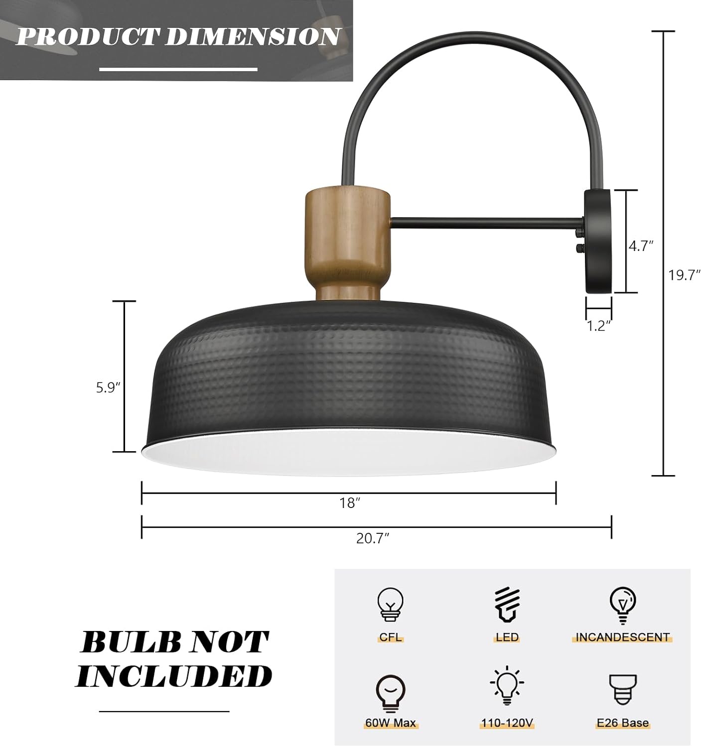 Outdoor Barn Light Gooseneck Barn Light, Farmhouse Exterior Wall Mount Light Vintage Wall Lighting Fixture Industrial Sconce Lantern for Porch, Entryway, Garage, Black, 2 Pack, Large