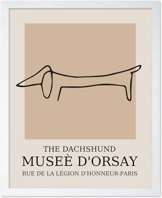 Poster Master Vintage Poster - Retro Minimalist Print - Gift for Artist, Housewarming - Dachshund Dog, Line Drawing, Abstract - Wall Decor for Living Room, Bedroom, 8x10 White Framed