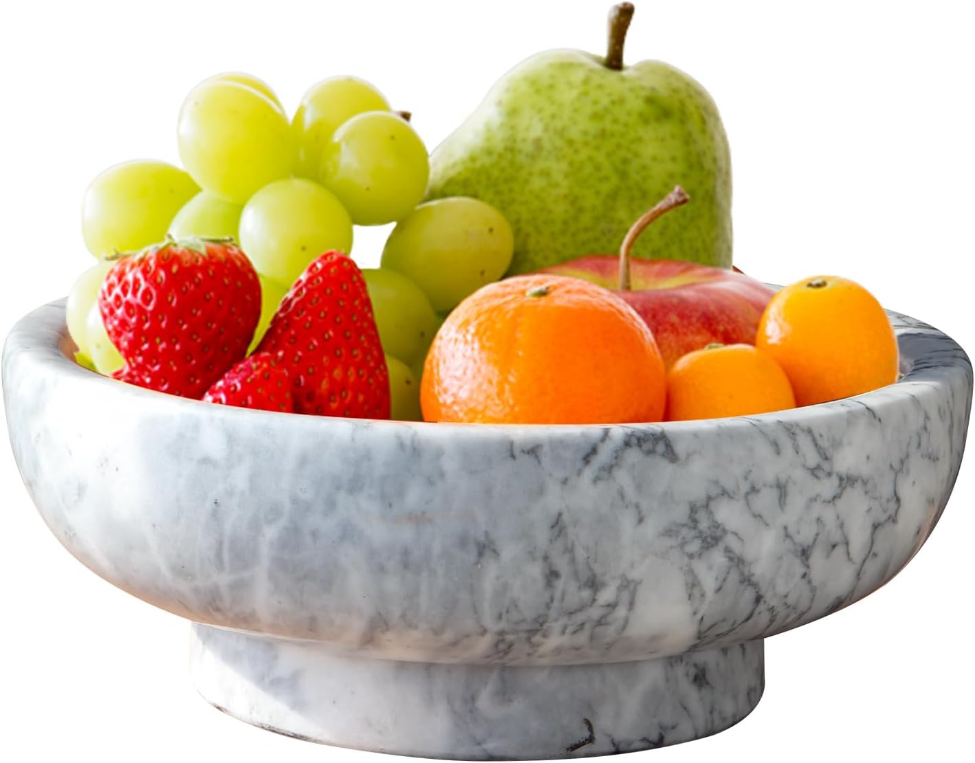 Natural White Marble Bowl with Grey Veins Large Decorative Bowl for Home Decor，Entryway, Fruit Display, Key Holder, Centerpiece (10.2" Diameter)