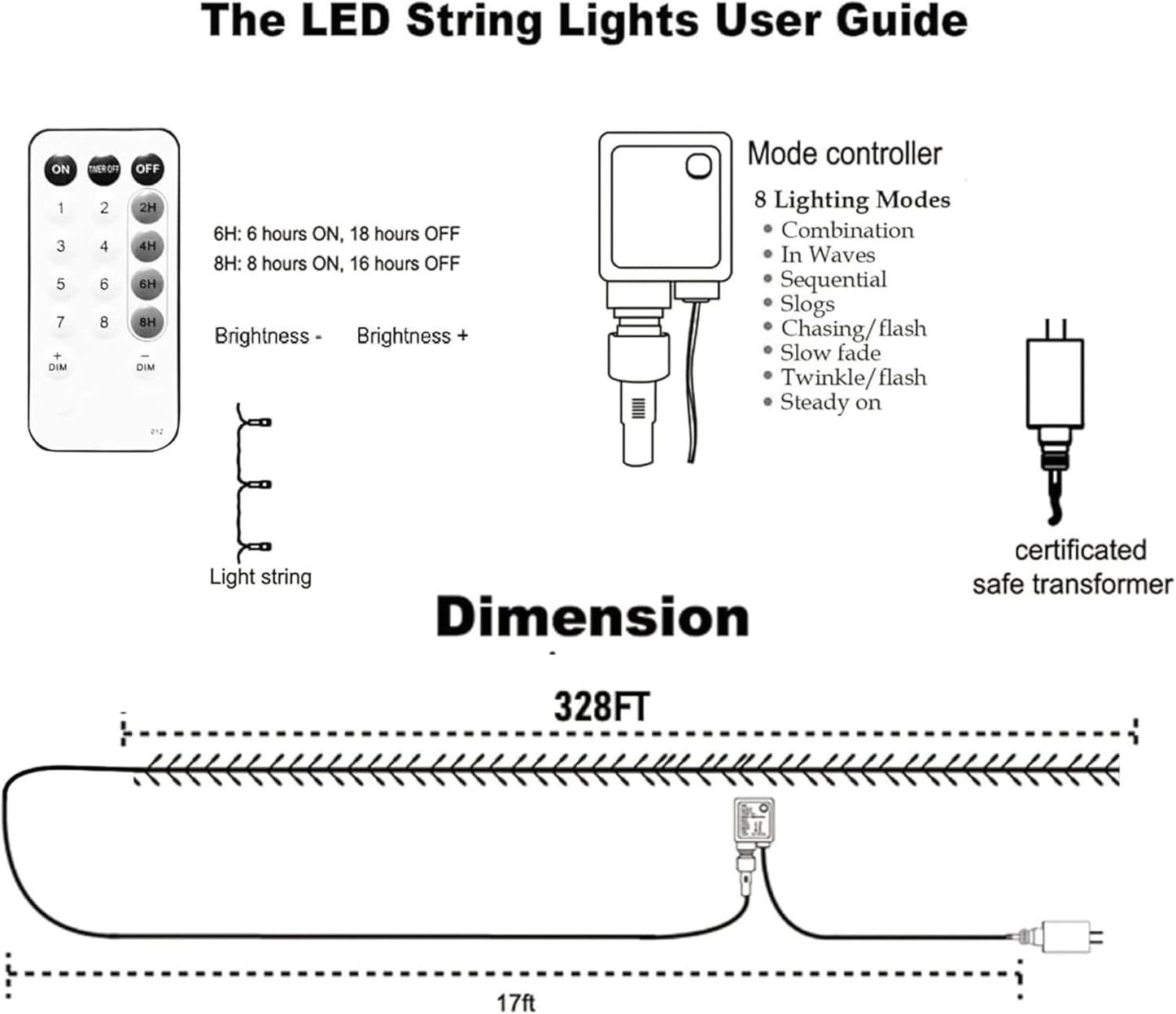 Dazzle Bright Outdoor Christmas String Lights, 1000 LED 328 FT Plug in Fairy Light with Remote Control 8 Modes & Timer, Waterproof Decoration for Home Garden Yard Xmas Wedding, Multi-Colored