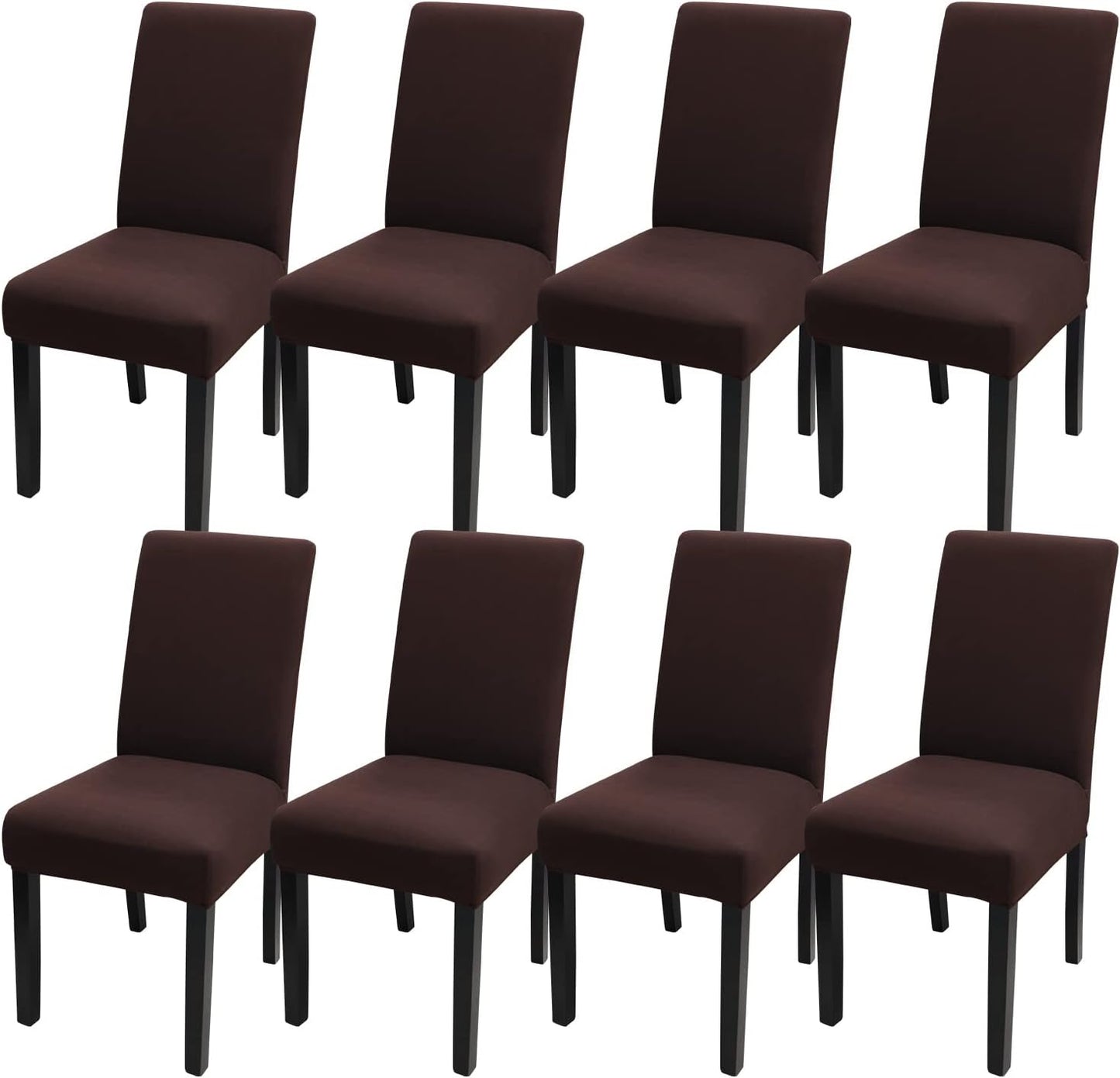 JQinHome Dining Room Chair Covers Set of 8, High Stretch Chair Slipcover Removable Washable Chair Seat Protector Cover for Home Party Hotel Wedding Ceremony (Coffee)