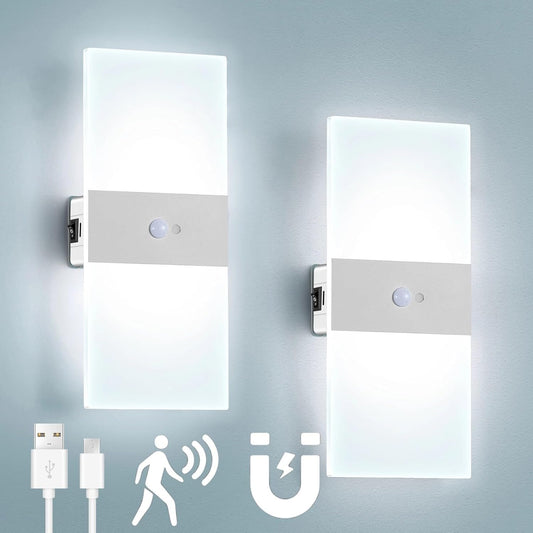 Motion Sensor Rechargeable Light, White LED Closet Light with USB-C Charging, Magnetic Mount, Auto On/Off for Hallway, Bathroom, Pantry, Under Cabinet, Battery Operated