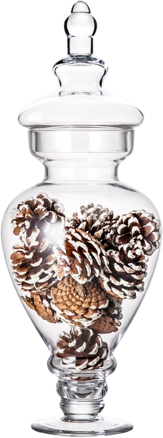 Large Apothecary Jars Glass, Clear Glass Candy Jar wiht Lids, Elegant Glass Candy Containers, Decorative Glass Jars for Wedding, Display and Party (Height: 15", Diameter: 6.7")