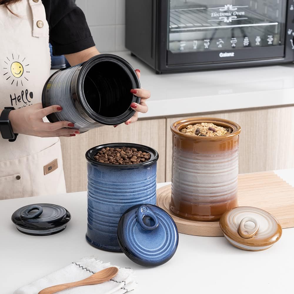 Nihow Ceramic Food Storage Jar Sets: Container with Air Tight Ceramic Lid for Flour/Sugar/Rice/Coffee/Cookies/Candy - Seal Damp-proof Canister for The Kitchen - Set of 3 （Gray）