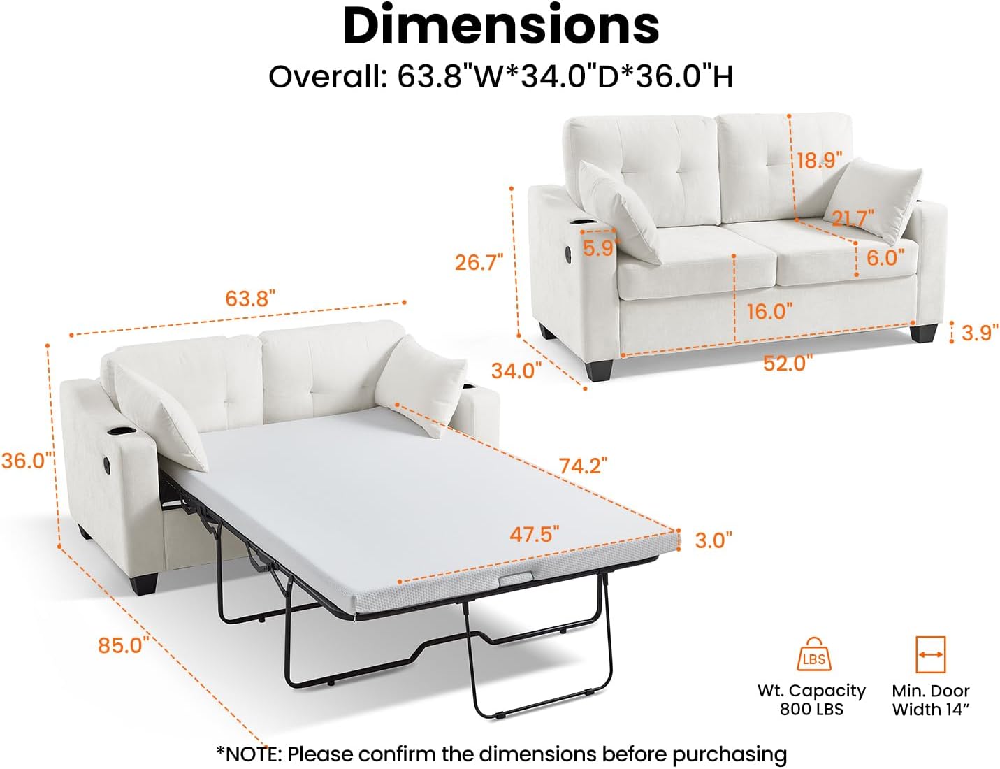 Pull Out Sofa Bed, Full Size Sleeper Sofa, 2-in-1 Convertible Corduroy Couch with USB Charging, Memory Form Couch for Living Room, Apartment and Small Space (Beige, Chenille - Full Size)