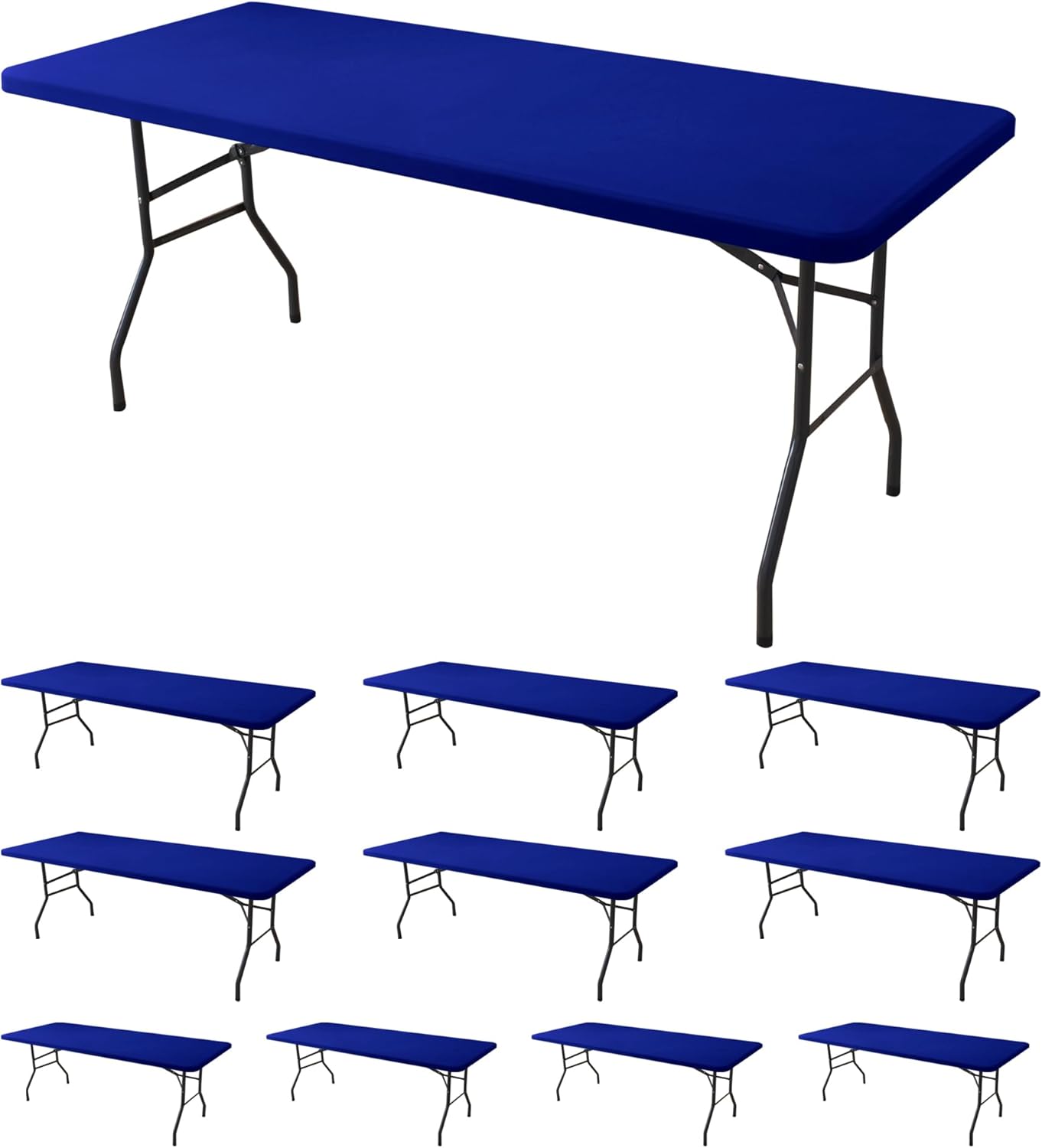 Fitted Tablecloth for 8 Foot Rectangle Tables-10 Pack Royal Blue Elastic Outdoor Picnic Table Cover-Spandex Stretch Folding Tablecloths for Camping Dining Room Patio Kitchen Banquet Party