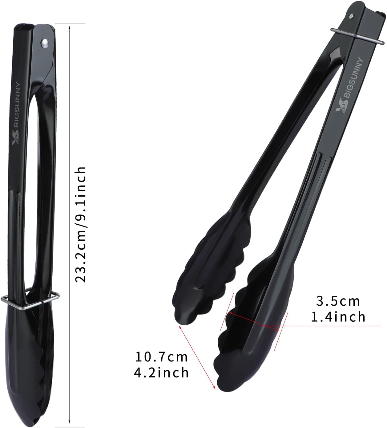 MSY BIGSUNNY 9 Inch Kitchen Food Tongs, Buffet Tongs, Serving Tongs, Black Aluminum Tongs - Set of 3