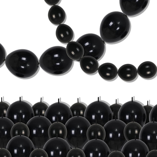 Black Linking Balloons, 120PCS Linked Balloon with Tail for Balloon Wall Arch and Chains, Quick Linkable Balloons for Wedding Birthday Baby Shower Engagement Graduation Party Decorations (6+10inch)