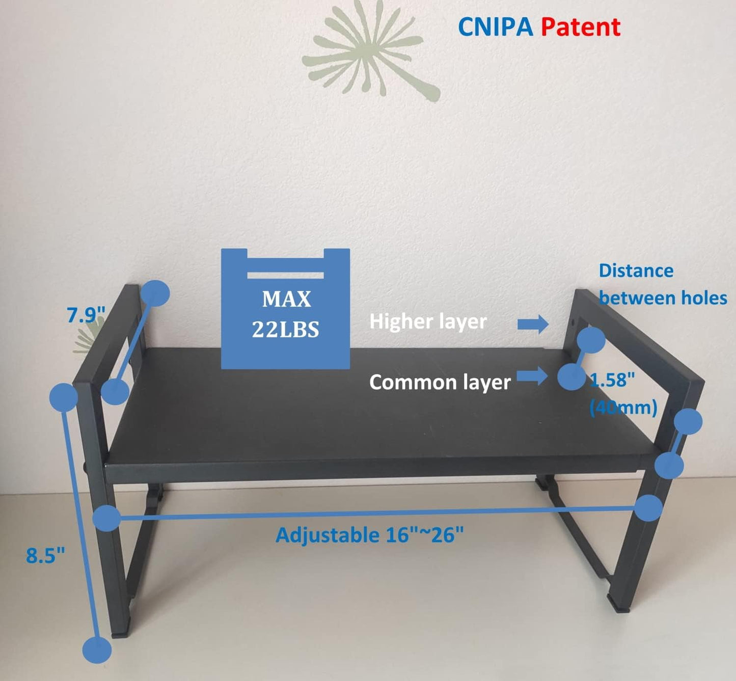 Expandable Cabinet Shelf Organizer 16-26" L Stackable Kitchen Counter Shelf Rack Sink Riser Countertop Storage Black (Normal 7.9”D)