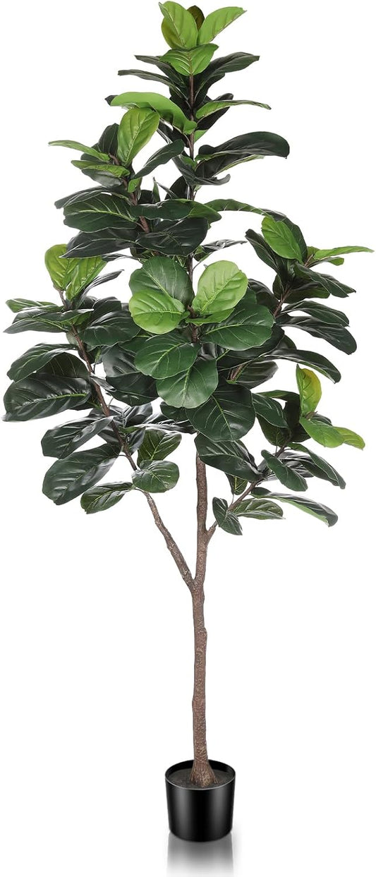 Artificial Fiddle Leaf Fig Tree - 6.5ft Faux Ficus Lyrata Plant with 108 Fiddle Leaves Fake Fig Silk Tree in Pot Artificial Tree for Indoor Outdoor Home Office Perfect Housewarming