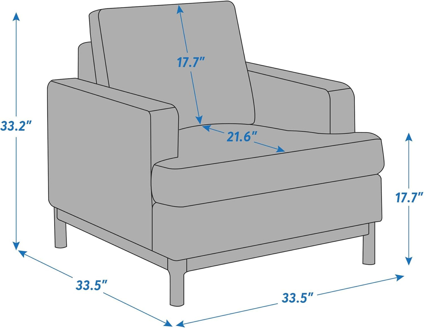 Oversized Accent Chair for Living Room, Modern Upholstered Reading Armchair for Bedroom, Comfy Chair for Apartment, Single Sofa for Small Space with Rubberwood Base