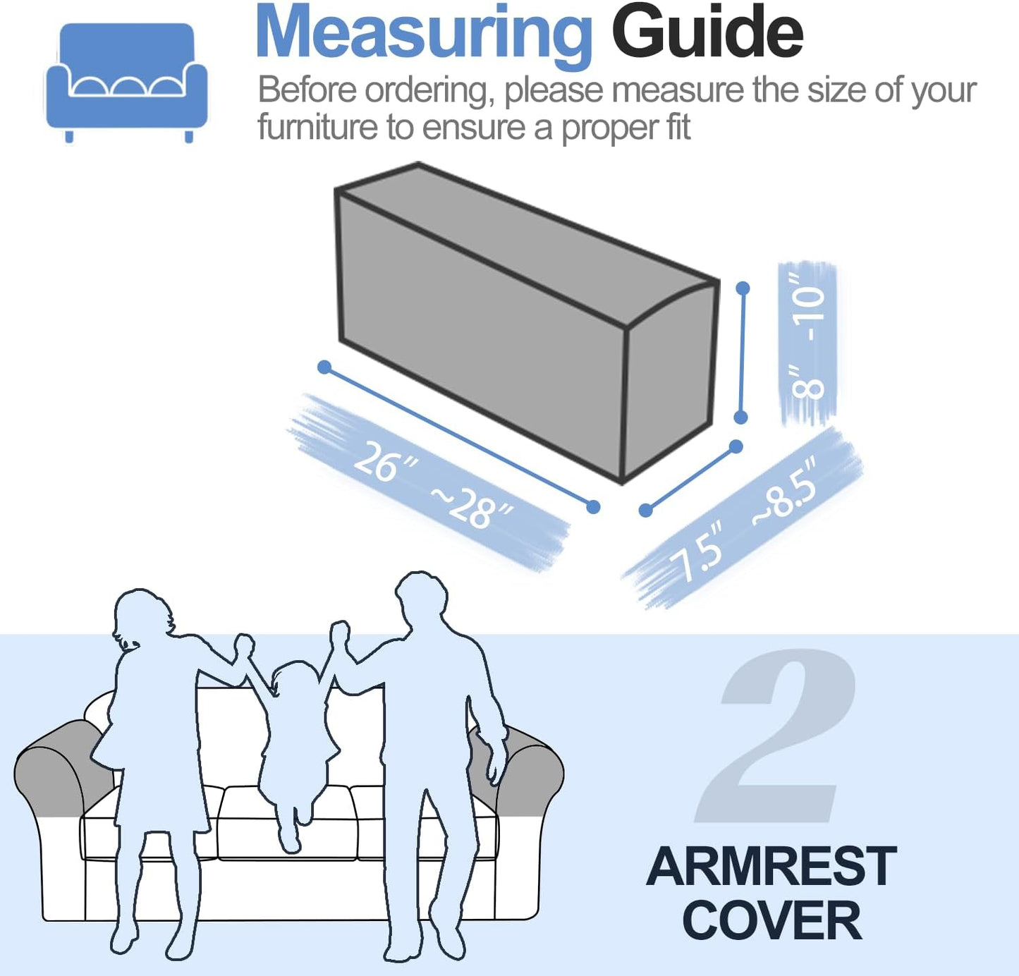 Chenille Sofa Armrest Covers, Soft Stretch Non-Slip Couch Arm Covers for Sofa, Chair or L Shaped Sectional, Furniture Protector (2 Pieces, Light Grey)
