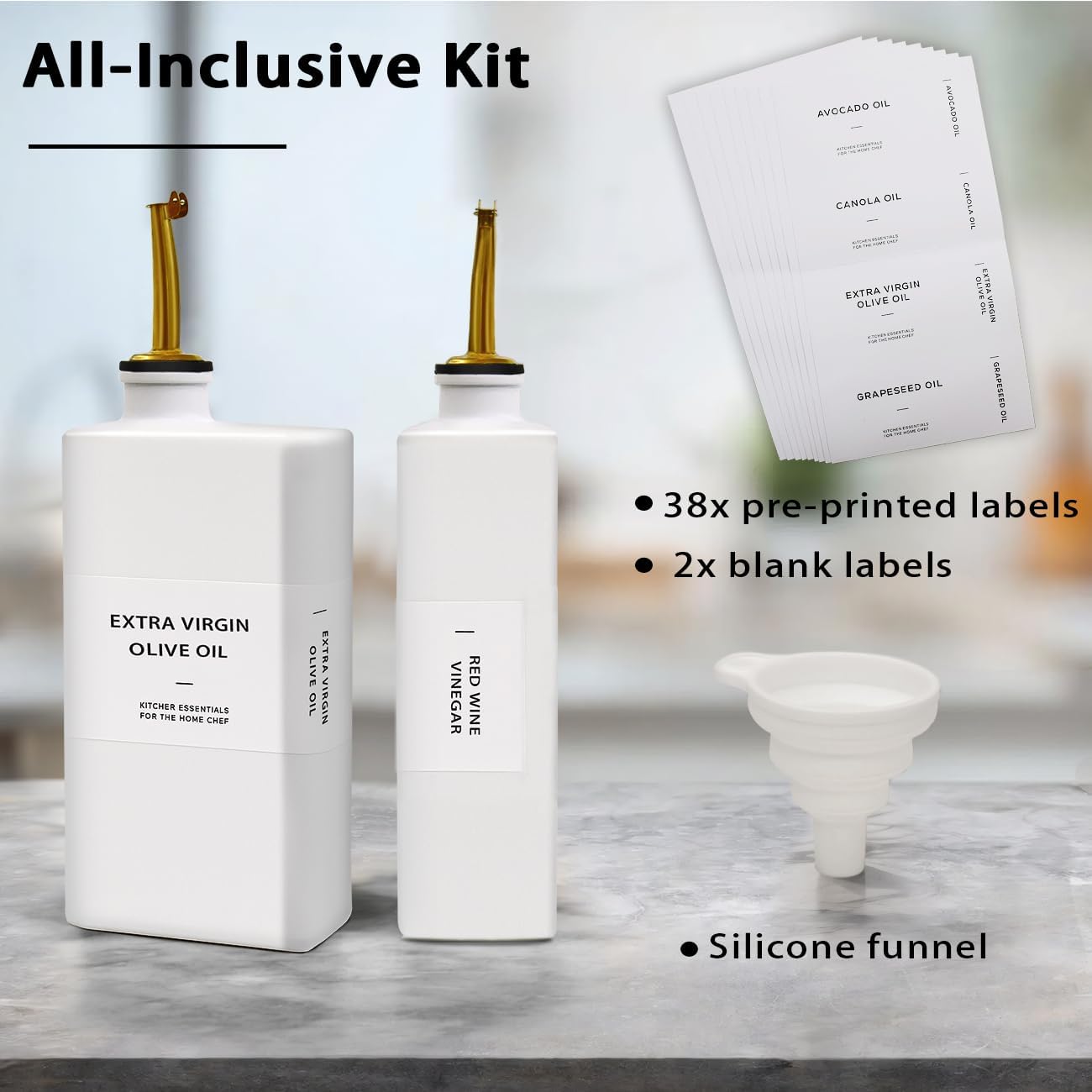 Olive Oil Dispenser Bottle for Kitchen, 16.9oz Soy Sauce Dispenser, UV Protected Oil&Vinegar Cruet Set, Soy Sauce Dispenser (White, Set of 2)